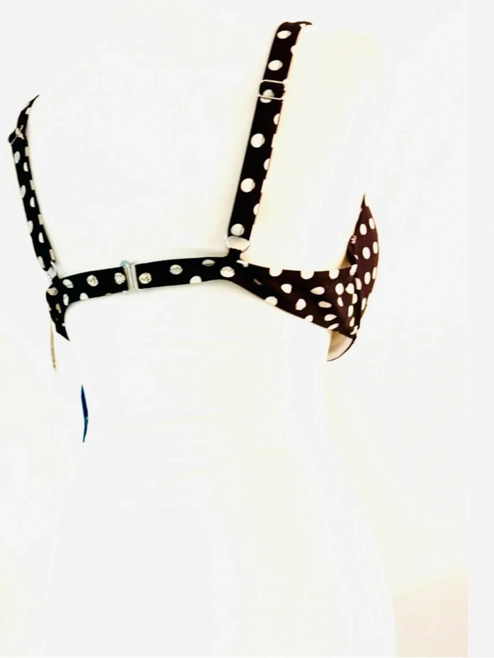 B. Rio Blue Brown and White Polka Dot Tie-Front Bikini Swim Top Large 36 C NWT